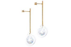 glass ball long-bar earrings