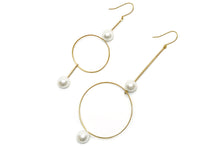 Load image into Gallery viewer, pearl asymmetrical gold statement earrings