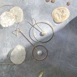 asymmetric pearl gold earrings