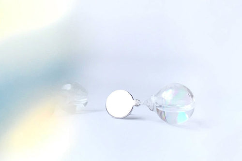 glass ball silver disc earrings