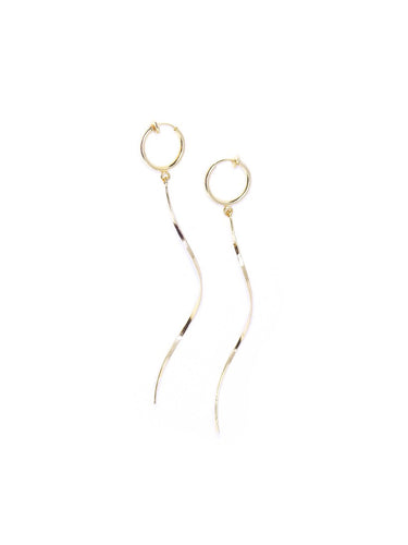 gold long wave clip-on earrings